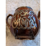 1908 Porcelain Tea Pot with Silver Mount Monogram Brown And Light Brown Glaze