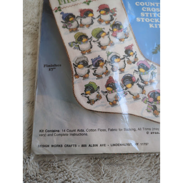 Design Works Christmas Skating Penguins Stocking Counted Cross Stitch Kit Unused