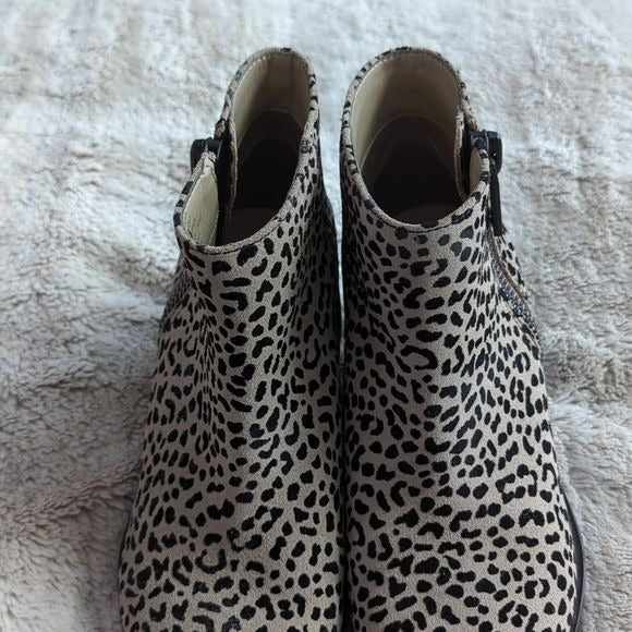 1.State Kipp Wedge Leopard Print Leather Ankle Booties Women's Size 6.5 M
