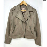 Philosophy Women's Grey Beige Faux Leather Cropped Motorcycle Jacket Size L NWT