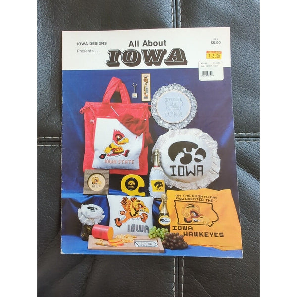 All About Iowa Cross Stitch Patterns Leaflet Iowa Designs ID-1 1983 Vintage