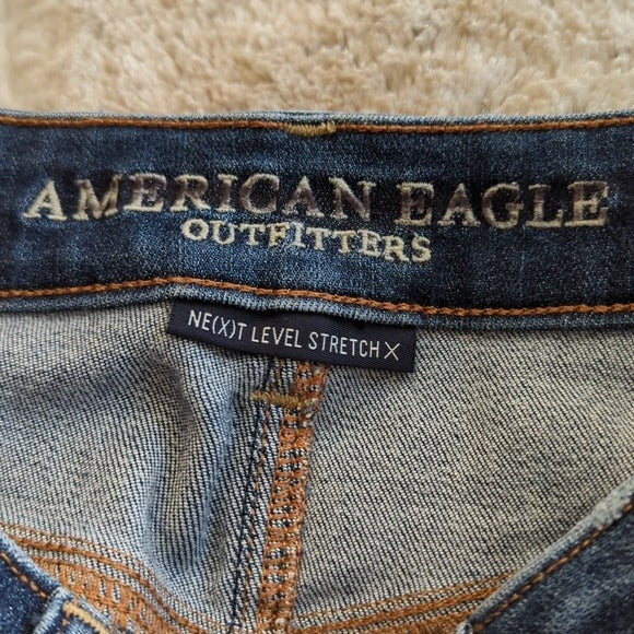 American Eagle Distressed Stretch Side Zipper Denim Blue Jean Mini Skirt Size 2