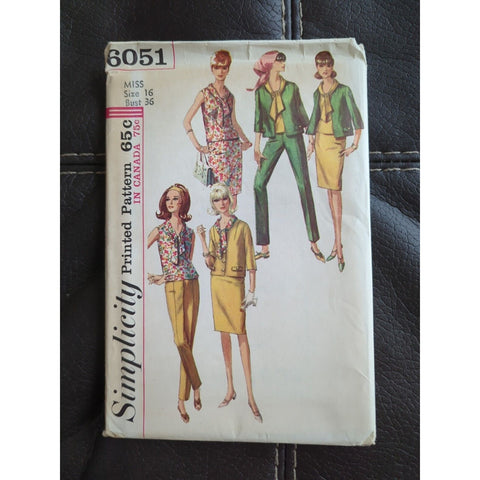 1965 Simplicity Full Power Suit Jacket Blouse Skirt Slacks Pattern UC Size 16