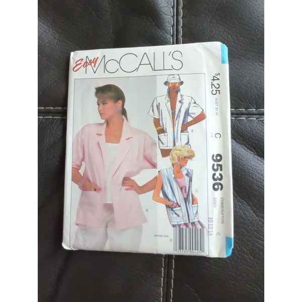 9536 Vintage McCalls SEWING Pattern Misses Loose Fitting Unlined Jacket Sz 10-14