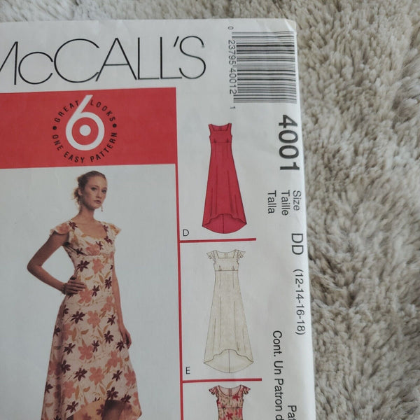 2003 Summer Dress Sewing Pattern Size DD 12-18 McCall's 4001 Cut 6 Looks