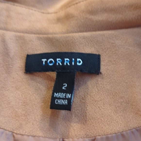 Torrid Light Brown Plus Size Faux Suede Cropped Moto Jacket Hi Lo Size 2X