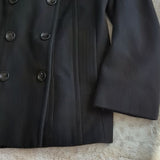 Anne Klein Black Wool Blend Longer Double Breasted Pea Coat Size L Bust 42 In