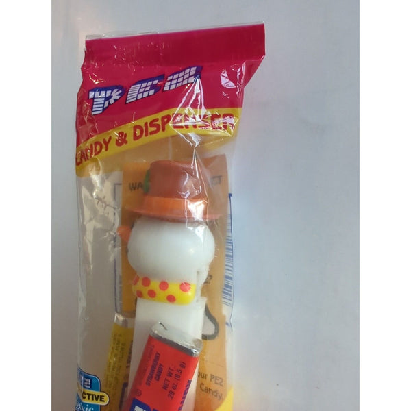2002 New Sealed PEZ Dispenser Snowman Brown Hat Holly Red Yellow Scarf Retired