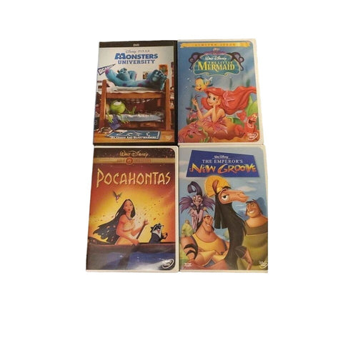4 DVD's - Monsters University, Little Mermaid,Pocahontas,Emperor New Groove
