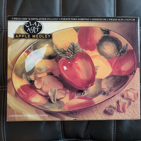 2 Piece Chip 'N Dip Platter Clay Art Rare "Apple Medley" 17½" x 13½" New in Box