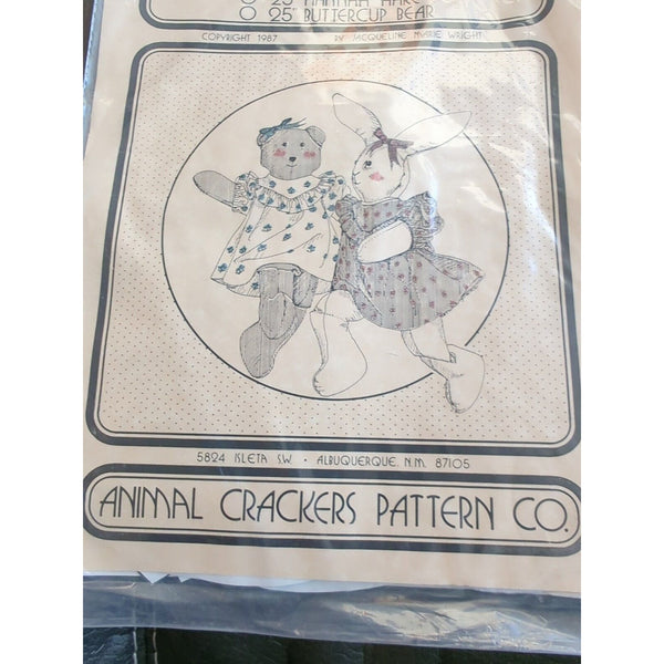 Animal Crackers Pattern Company Hannah Hare Bunny & Buttercup Bear 25" Cut 1987