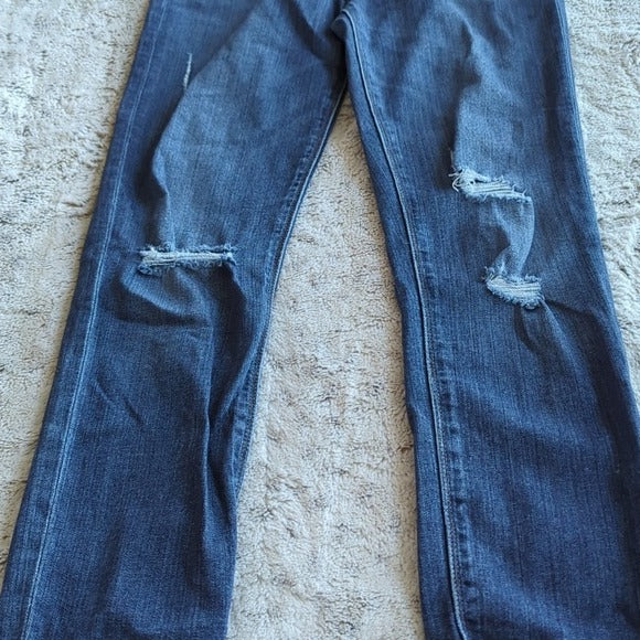 Hudson Darker Wash Distressed Nico Mid Rise Ankle Raw Hem Blue Jeans Size 27