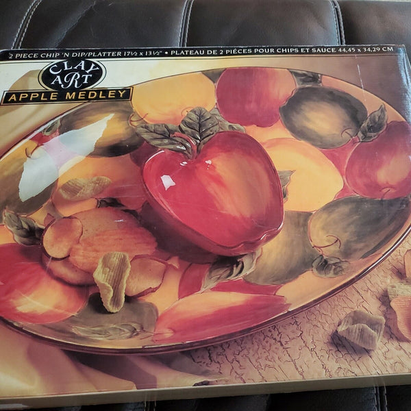 2 Piece Chip 'N Dip Platter Clay Art Rare "Apple Medley" 17½" x 13½" New in Box