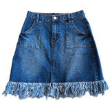 Hayden Bottom Fringe A Line Blue Denim Jean Skirt Size S Waist 26 Inches
