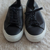 SUPERGA Women's 2750 Black White Raw-Cut Faux Leather Sneakers Shoes Size 8.5