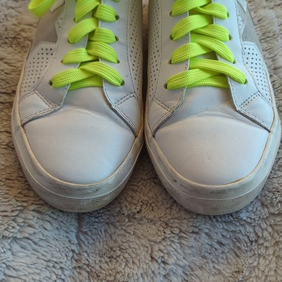 STEVEN Steve Madden Rezza White Neon Green Star Lace Up Sneakers Shoes Size 6.5