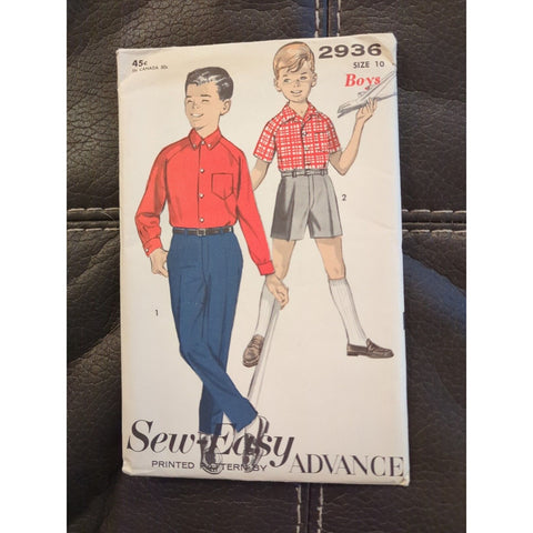 1950s Advance Pattern 2936 Sew Easy Boys' Shirt & Pants Shorts Size 10 Complete