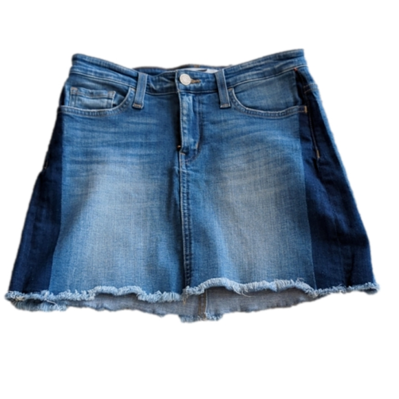 Flying Monkey Distressed Fray Two Tone A Line Blue Denim Jean Mini Skirt Size 25