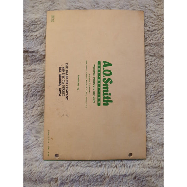 Welding Accessories 1953 (Est) Bulletin A.O. Smith Milwaukee Wisconsin Specs