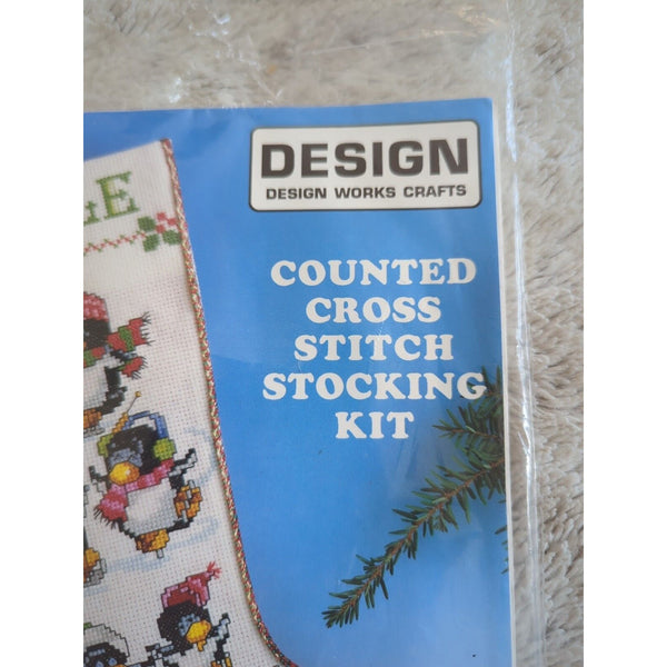 Design Works Christmas Skating Penguins Stocking Counted Cross Stitch Kit Unused