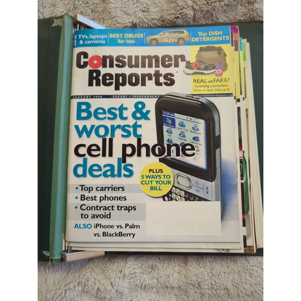 2008 CONSUMER REPORTS Magazine Monthly Jan-Dec Address Labels - In Green Binder