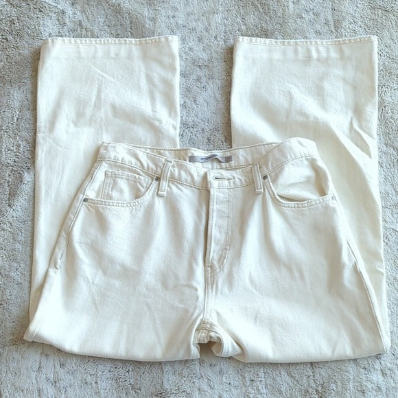 Hudson Beige Cream High Waisted Button Fly Rosie Wide Leg Cropped Jeans Size 27