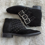 Topshop Krown Women's Black Silver Suede Buckle Studded Ankle Booties Size 6.5
