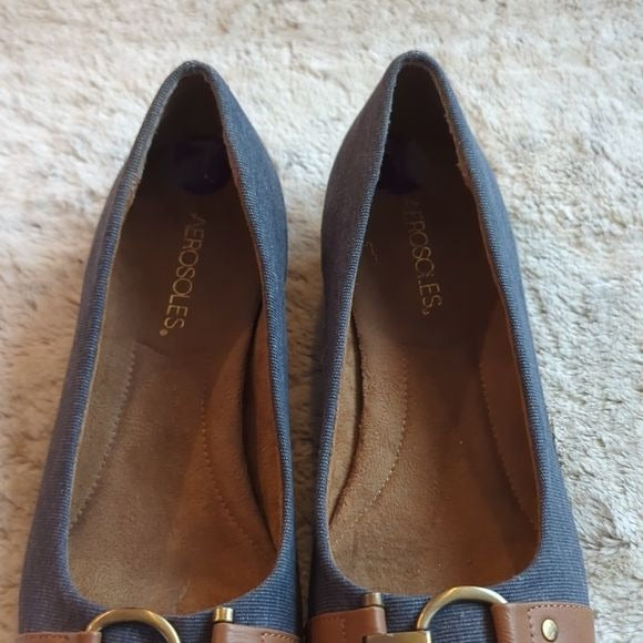 Aerosoles Overwrite Blue Denim Flats Comfort Shoes Buckle Detail Women Size 8.5