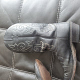 Vtg Justin Men's Leather Cowboy Western Boots White Flame Stitch Black Size 10.5