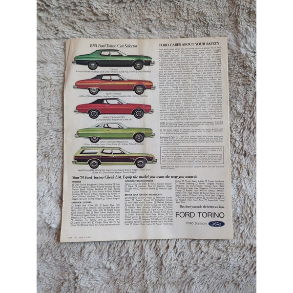 1974 FORD TORINO GRAN TORINO SPORT BROUGHAM Original Dealer Sales Brochure Vtg