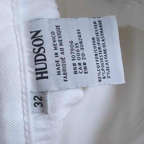 Hudson Women's White Mid Rise Jax Boyfriend Skinny Jeans Size 32 Waist 34 Inches