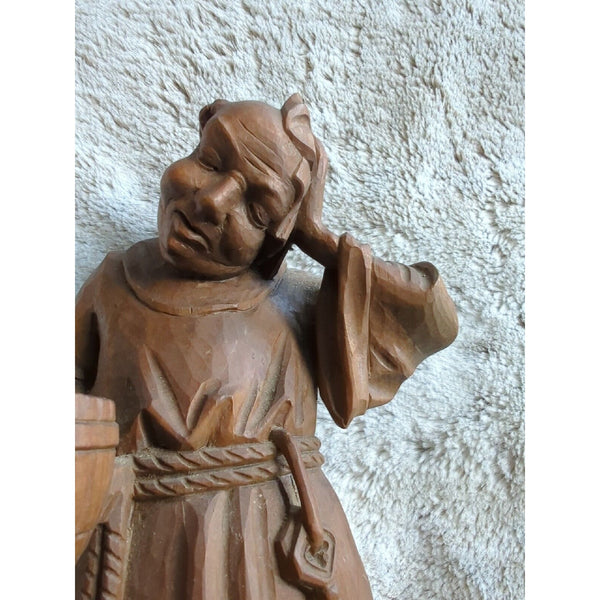 Vtg 16" WOOD HAND CARVED Beer DRINKING MONK FRIAR ABBOT FIGURE STATUE GERMANY