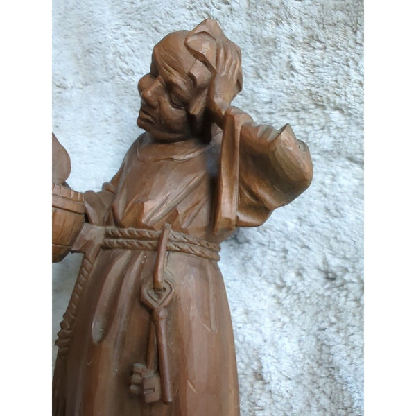 Vtg 16" WOOD HAND CARVED Beer DRINKING MONK FRIAR ABBOT FIGURE STATUE GERMANY