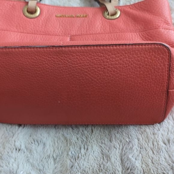 Michael Kors Peachy Pink Pebbled Leather Shoulder Tote Bag Purse Many Pockets