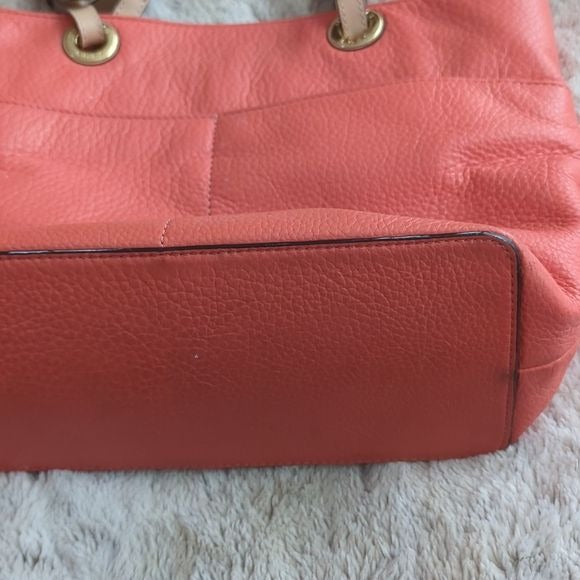 Michael Kors Peachy Pink Pebbled Leather Shoulder Tote Bag Purse Many Pockets