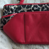 Coach Red Leather and Leopard Ocelot Fabric Carrie Tote Shoulder Bag Purse