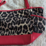 Coach Red Leather and Leopard Ocelot Fabric Carrie Tote Shoulder Bag Purse