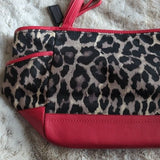 Coach Red Leather and Leopard Ocelot Fabric Carrie Tote Shoulder Bag Purse