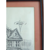 Vtg Erling EJ Olsen Lower Queen Anne Signed Sketch Original Wood Framed 11x13