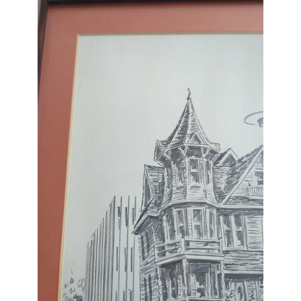 Vtg Erling EJ Olsen Lower Queen Anne Signed Sketch Original Wood Framed 11x13