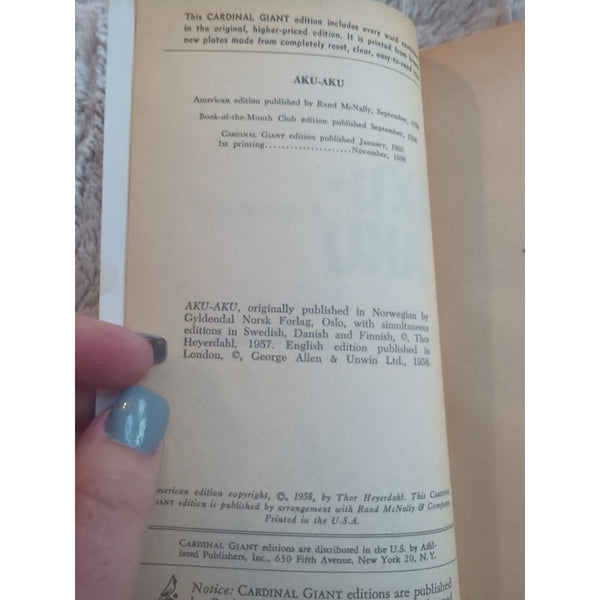 Aku-Aku The Secret Of Easter Island Thor Heyerdahl. Giant Cardinal Edition 1959