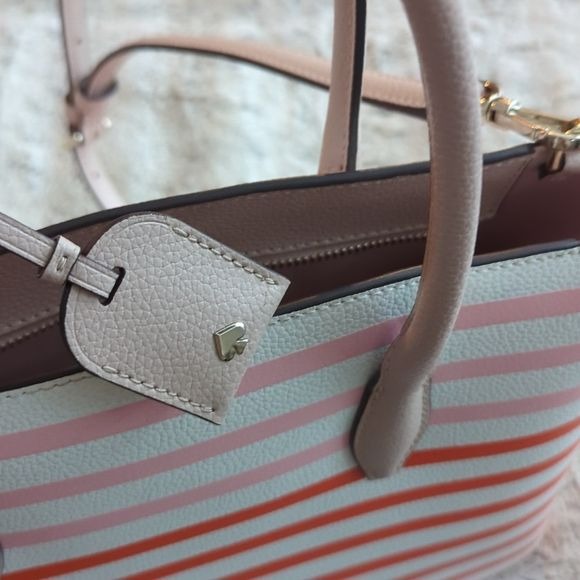 Kate Spade New York Patrice Tropical Red Pink Orange Striped Satchel Tote Bag