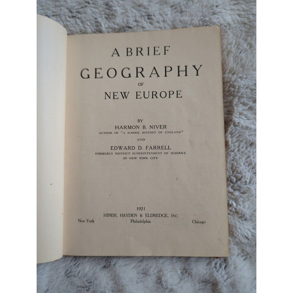 A Brief Geography Of New Europe Harmon Nicer Edward Farrell HC Vtg 1921 Eldredge