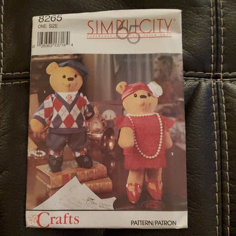 1992 Simplicity Pattern · 8265 · One Size · Craft Decorative Bears Clothes Uncut