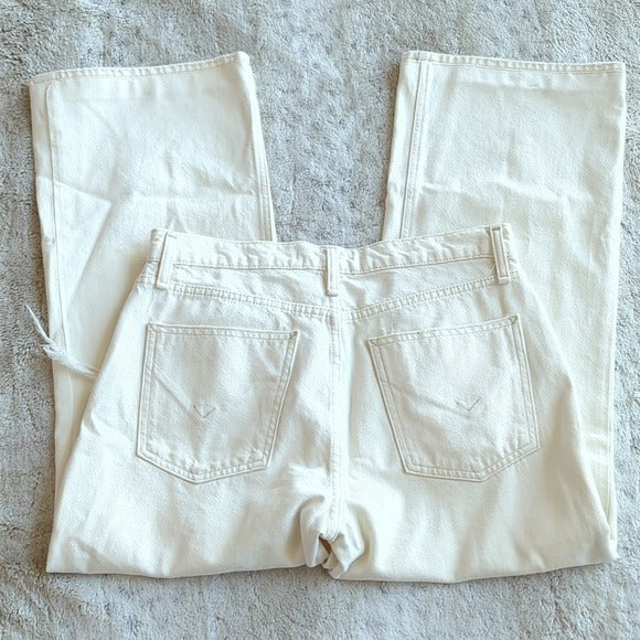 Hudson Beige Cream High Waisted Button Fly Rosie Wide Leg Cropped Jeans Size 27