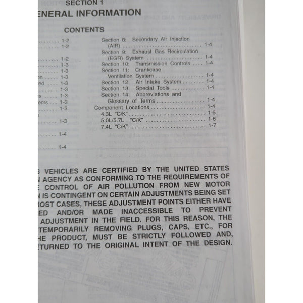 1995 Chevy GMC C / K Truck Driveability Emissions & Electrical Diagnosis Manual