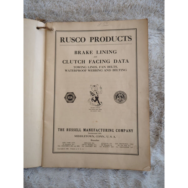 Rusco Automotive Data 1928 Brake Lining And Clutch Facings Russel Manufacturing