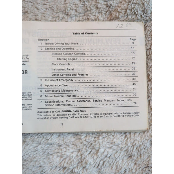 1974 Chevrolet Nova Owners Manual User Guide Reference Operator Book Fuses Fluid