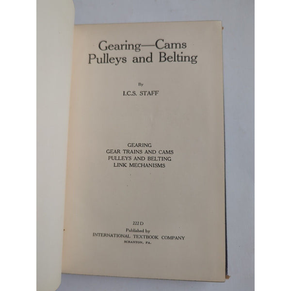 Gearing Cams Pulleys And Belting International Textbook Company 222B 1941 HC Vtg