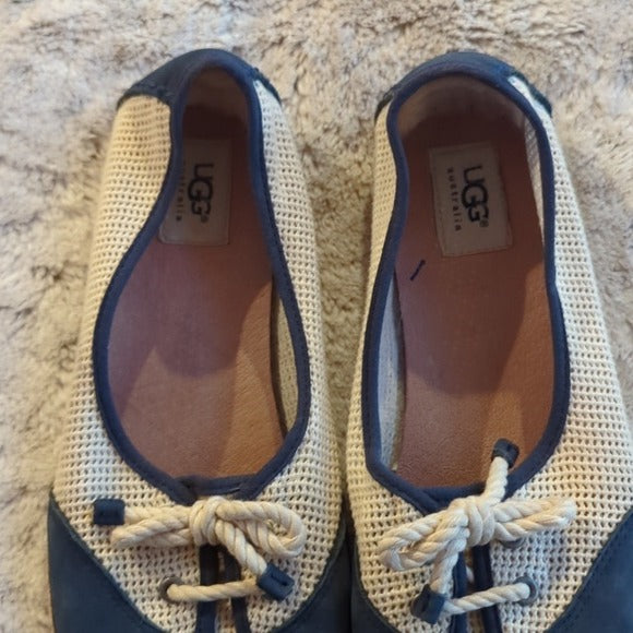 UGG Catrin Women Size 9.5 Espadrilles Flats Suede Slipon Shoes Navy Blue Beige